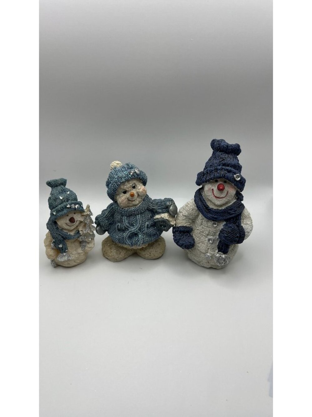Snowman Figurine Set Of 3 With Cozy Knit Hat Details